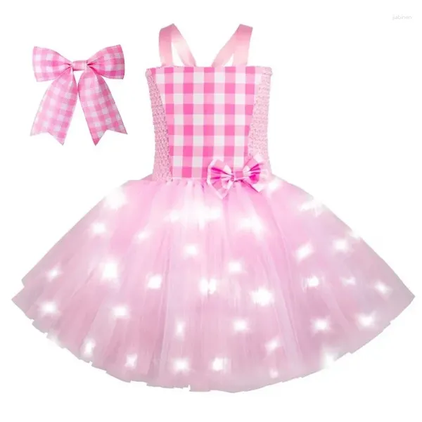 Bühne Wear LED Lights Pink Prinzessin Bekleidungsmädchen Movie Ballett Kurzrock Blumenparty Kinderjahr Kinderjahr