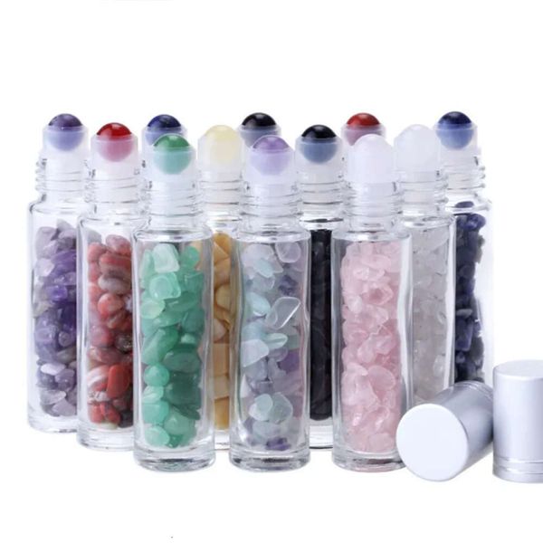 Kristall essentiell 10 ml Stein natürlicher Großhandel Ölflaschen tragbarer Edelstein Transparent Roller Ball Flasche Parfümabfüllung