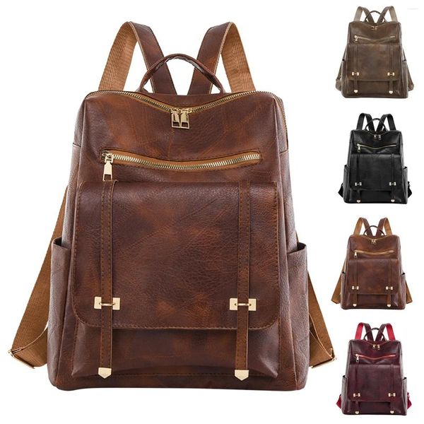 Bolsas escolares estilo simples para mulheres mulheres moda coloração sólida couro de grande capacidade com zíper duplo leve design de luxo 2024 bolsa