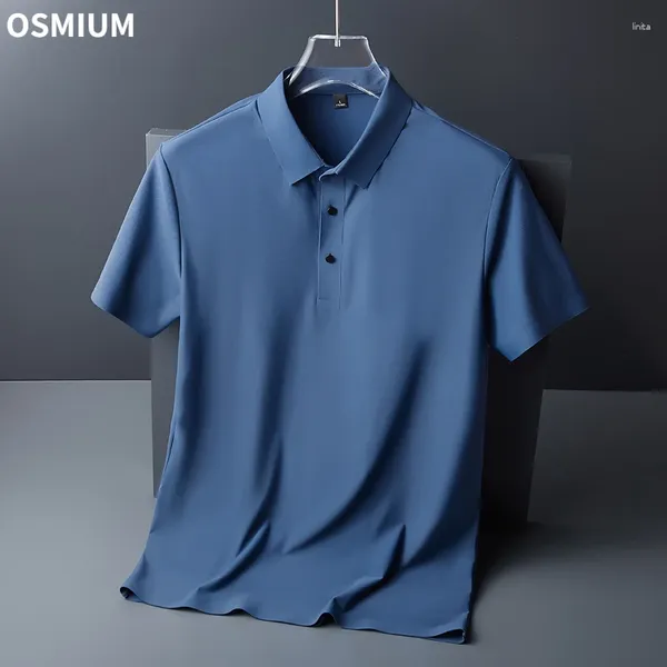 Polos da uomo T-shirt estivo Maglietta a maniche corte maschile con polo di seta ghiacciata uomini uomini sottili in ferro senza fluide business blu senza cuciture oversize 4xl 5xl