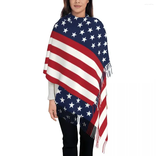 Sciarpe calda morbida sciarpa autunno rossa e bianca scialli a strisce WRPAS star Spangled USA Flag USA Custom Foulard Lady Luxury 2024 Wraps