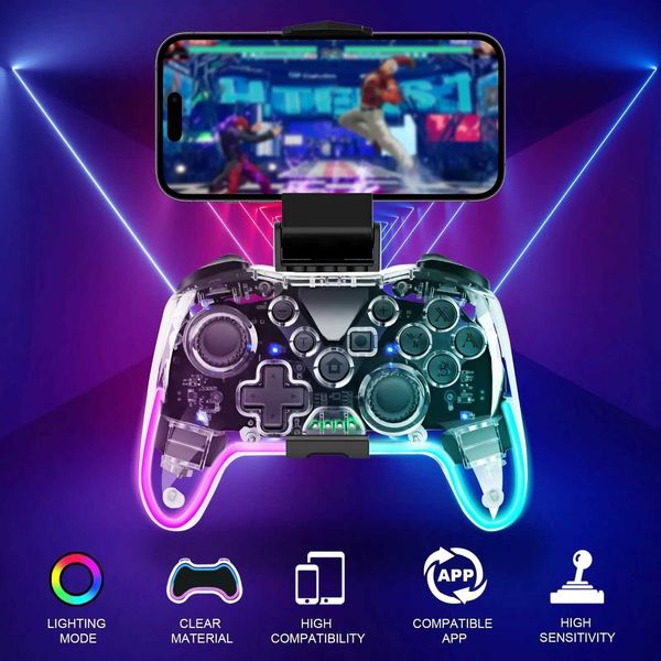 Placa de jogos sem fio G35 RGB Light Bluetooth Controller Adequado para Nintendo Switch Smartphone PC Joystick com suporte de telefone J240507