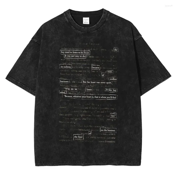 Magliette da uomo hip hop 2024 abbigliamento da strada retrò t-shirt nero lettera inglese cotone unisex top hippy