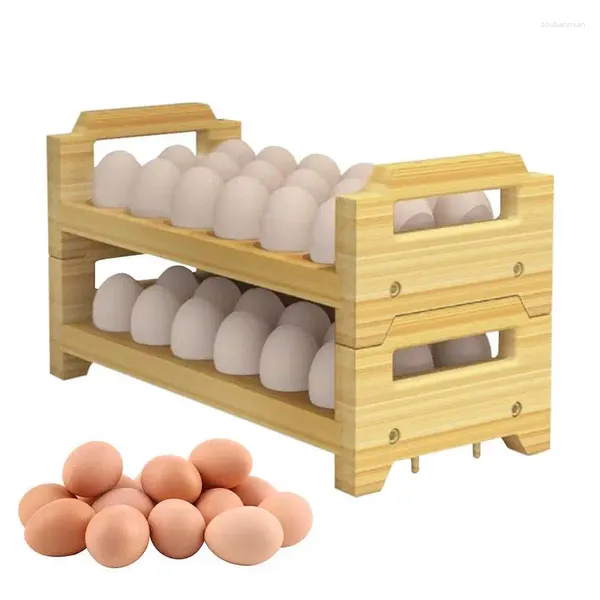 Armazenamento de cozinha Pillowable Wood Egg Selder 2 Display Stand Rack Design de caixa rústica para Holdon