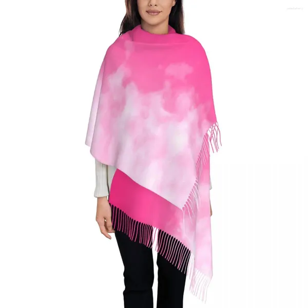 Schals weicher Wolkenschal weibliche rosa Himmel -Druck Kopfbedeckung mit langem Quaste Herbst Y2K Coole Schal -Wraps warm Designer Bandana