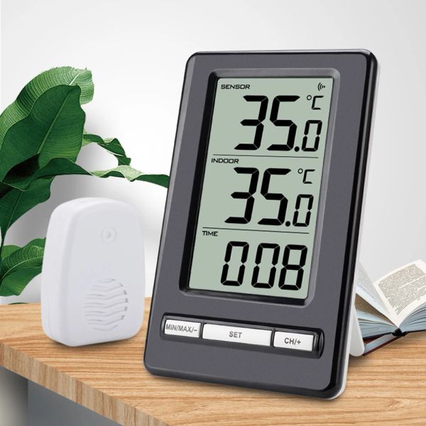 Calibri wireless meteo stazione temperatura misuratore di temperatura lcd orologio del sensore del termometro digitale