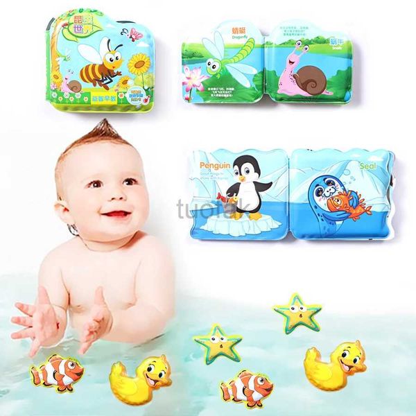 Banyo oyuncakları bebek oyuncak yüzme banyo 6pcs mini oyuncaklar çocuk öğrenmek için hayvan böcek su geçirmez kitaplar bebekler için eğitim oyuncakları D240507
