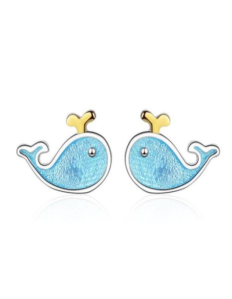 CR77 Piccole orecchini per le orecchie di balene S925 Nego d'argento Sterling Female Fresh Blue Fish Fresh Marine Animal Jewelry Factory Whole275270375