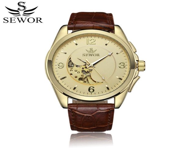 SEWOR Luxus Automatische Selbstwind -Herren Automatische Uhr Leder -Handband -Armbanduhr Uhr Skelett Mecanico männlicher SWQ487117789