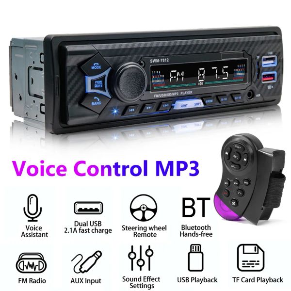 Audio SWM7812 Auto -Radio -Stereo -Player Bluetooth5.0 MP3 -Player 60W FM Audio Music USB/SD -Sprachsteuerung mit 4 -Wege -RCA -Ausgabe