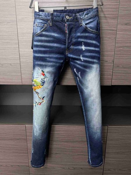 Jeans designer maschile classico maschile jeans knight boy jeans slim ltone tone wash wash process strappato jeans asiatico taglia 28-38isex