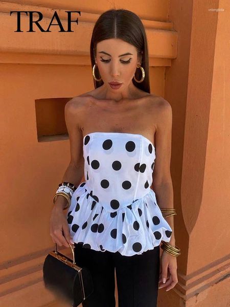 Tank da donna 2024 Fashion Summer Tube Top Top Polka Dot senza spalline senza maniche Pieglia senza schiena Chic Female Wild Female Tops Street Y2K