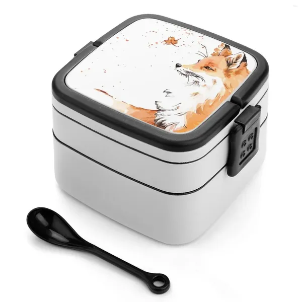 Dinkware Bento Box Lunch Contenitore termico a 2 strati Creatura animale sana Natura del vento Mountain arancione selvatica