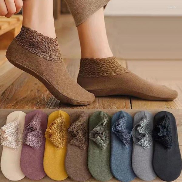 Kadın Çoraplar Dantel Düşük Tüp Yumuşak Peluş Bahar Sonbahar Kış Kalın Sıcak Çorap Günlük Ev Slip Anti-Lit Tonpsors