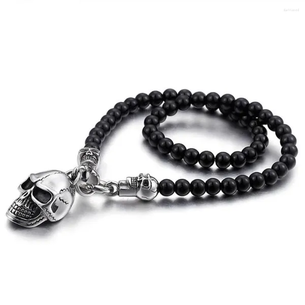 Anhänger Halsketten Punk Retro Skelett Schädel Hiphop Rock Edelstahl Schwarzer Perlenkreuz Halskette Schmuck für Männer Frauen Frauen