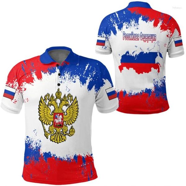 Camicie casual maschile 3d Full Stampa Russia Bandiera nazionale Emblema grafico Shirt grafico per uomo Modello fresco a maniche corte magliette