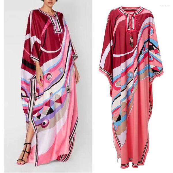 Abiti casual designer di alta qualità ispirati da donna kaftan oversize oversize maxi abito stampato rosso/verde per femmina 2024