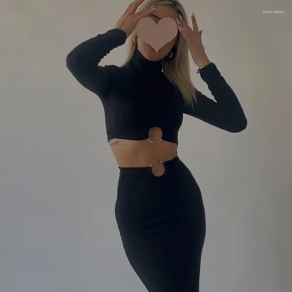 Рабочие платья Европа и Америка осень зима Y2K Sexy Sexy Slim Fit Open Bull Hollow High Seck Shit