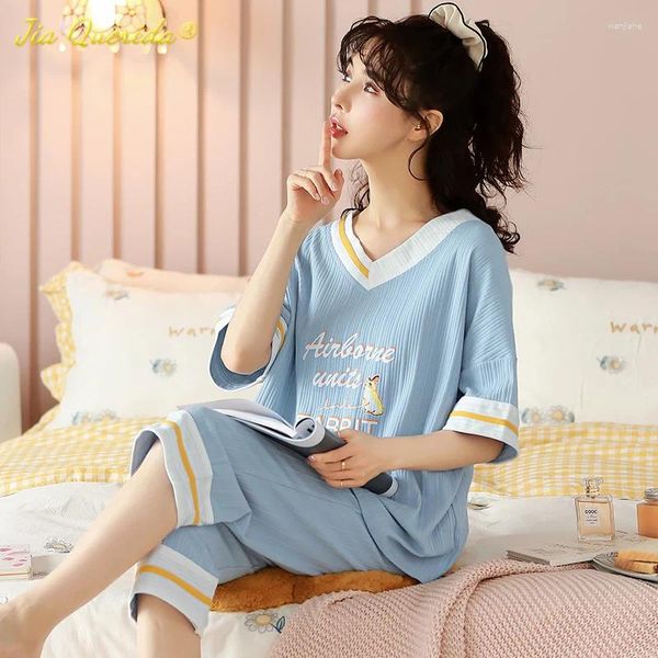 Женская одежда для сна Sukae Pajama Set Women Plus Size Lungewear Lummer Shorts Cotte Nightwear Capris Soft Woman Pajamas 4xl 5xl