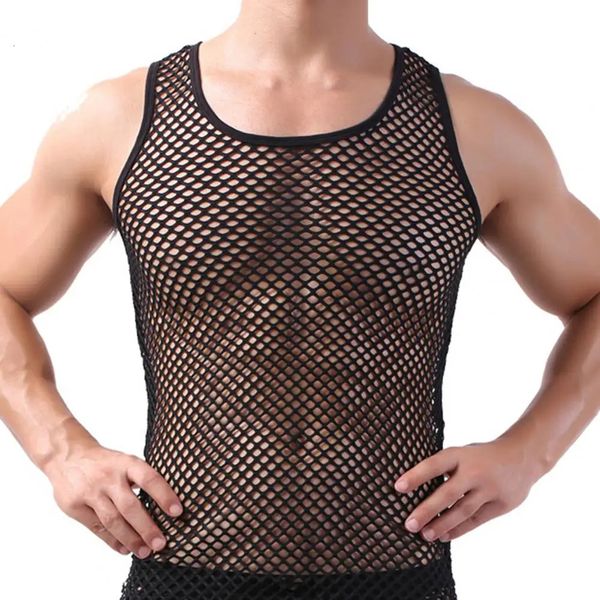 Männer Weste Unterhemd schwule Kleidung Nylon Mesh Shirt durch bloße sexy Tops transparentes Hemd Unterwäsche Nachtwäsche 240506