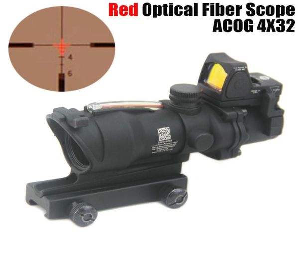 Novo Trijicon ACOG 4x32 Fonte de fibra RED Illuminated Rifle Scope W RMR Micro Red Dot Versão Markada Black4900215
