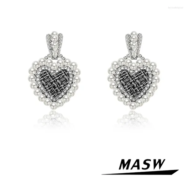 Brincos Dangle MASW Design original Design Original Delicado estilo Pearl Black Heart for Girl Women Party Wedding Gift Jewelry