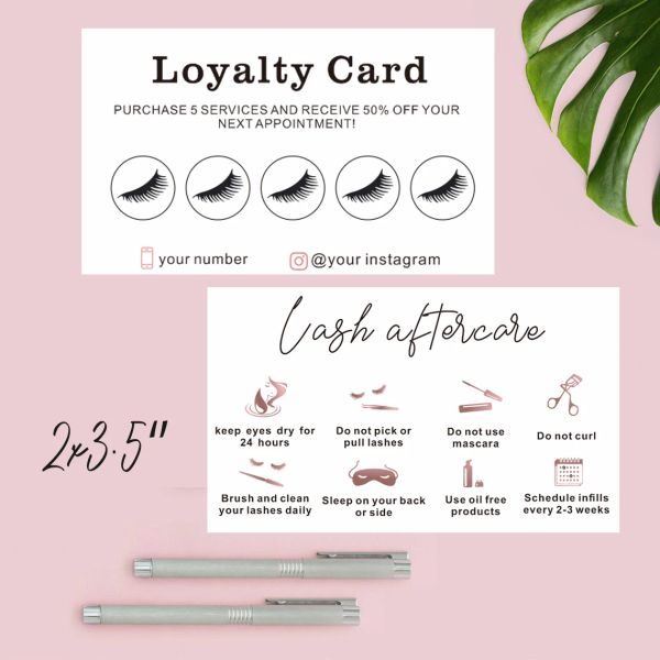 Wimpern Carddsgn Lash Extensions Aftercare Card Wimpern Care Card Minimalist Loyalty Cards Feminine Aquarell Wimpern Pflegeunterricht