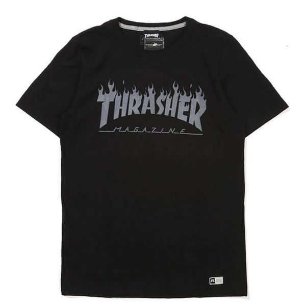 Thrasher T-Shirt Tasarımcısı Tee Lüks Moda Klasik Mens Tshirts Flame Baskı Leisure gevşek ve çok yönlü trend tshirt