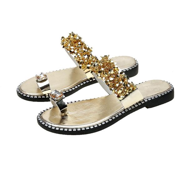 Женские тапочки Crystal Ded Toe Ring Flat Sandals Платформа Peep Toe Flip Flops Fashion Punk Outdoor Ladies Shoes1047783