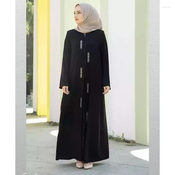 Roupas étnicas femininas saia longa bordado bordado do Oriente Médio Dubai zíper turco Robe Jalabiya para mulheres