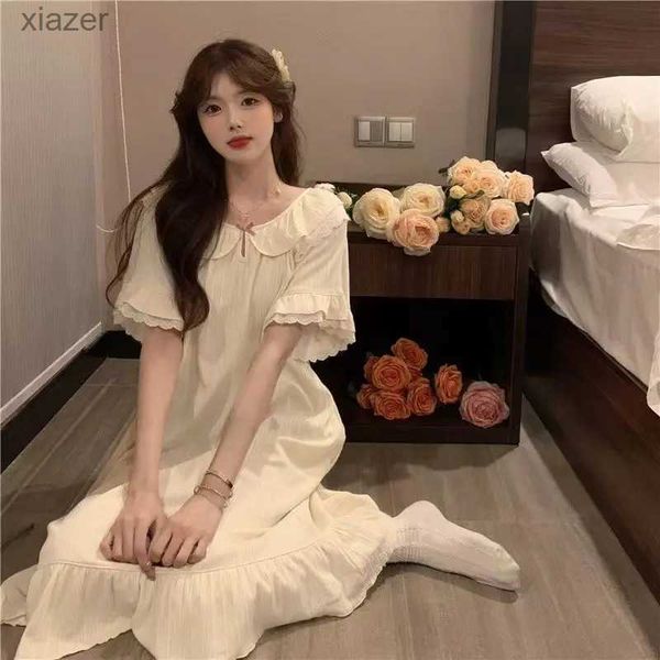 Женская одежда для сна, корейская женская пижама летняя повседневная длинная пижама Сладкая твердое цвето