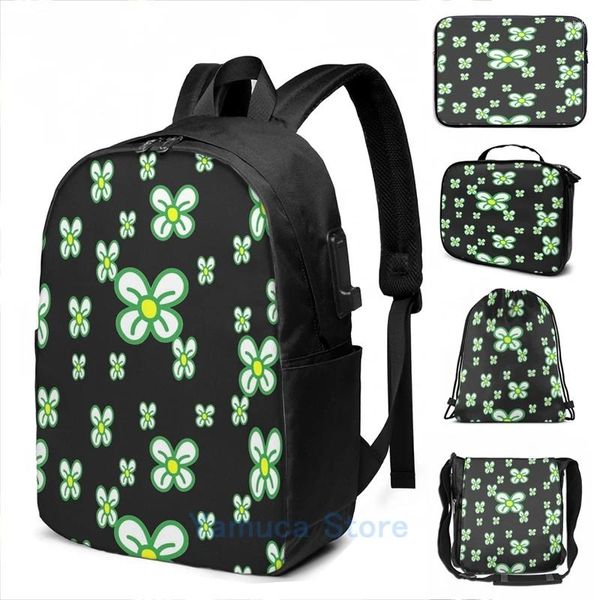 Rucksack lustiger Grafikdruck All-Over Daisy Muster USB-Ladung Männer School Taschen Frauen Bag Travel Laptop