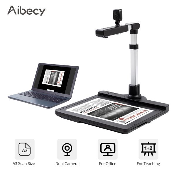 Scanners Aibecy X1000 Document Camera Scanner A3 Captura Tamanho da câmera dupla USB2.0 Com a função LED Light OCR converte em formato PDF