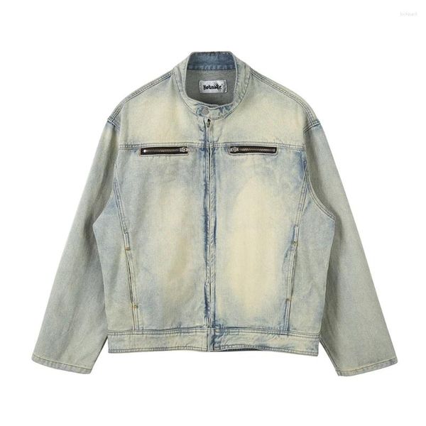 Herrenjacken y2k Streetwear gewaschene Biker -Jeans für Männer und Frauen Reißverschluss Pocket Ropa Hombre Wind Breaker Denim Mantel übergroß