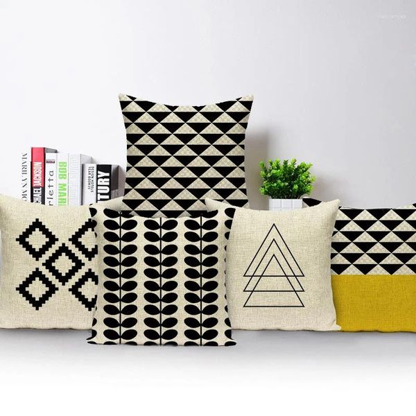 Travesseiro nórdico listras geométricas Triângulos Tampa a fronha amarela branca preta para sofá caro de arremesso decorativo em casa