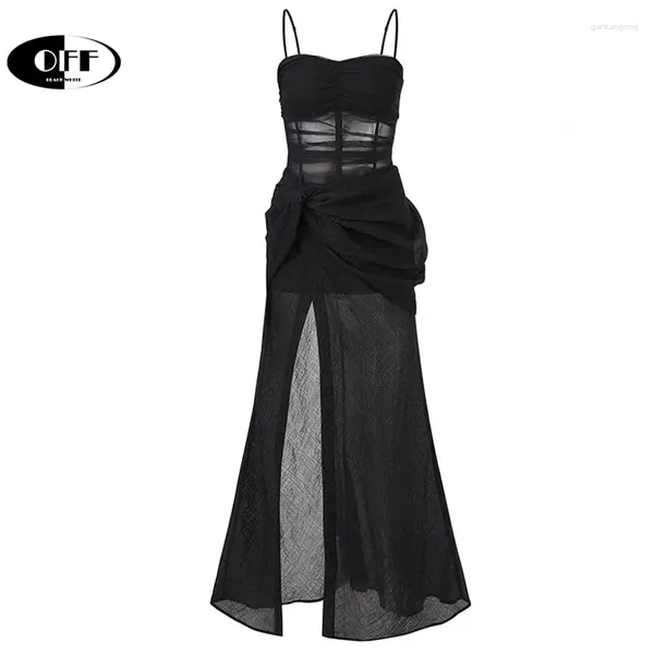 Lässige Kleider von dunklen schwarzen Spaghetti -Riemen Maxi für Frauen Sommer Gothic in Slim Sexy Party Evening Long Robe Vestidos