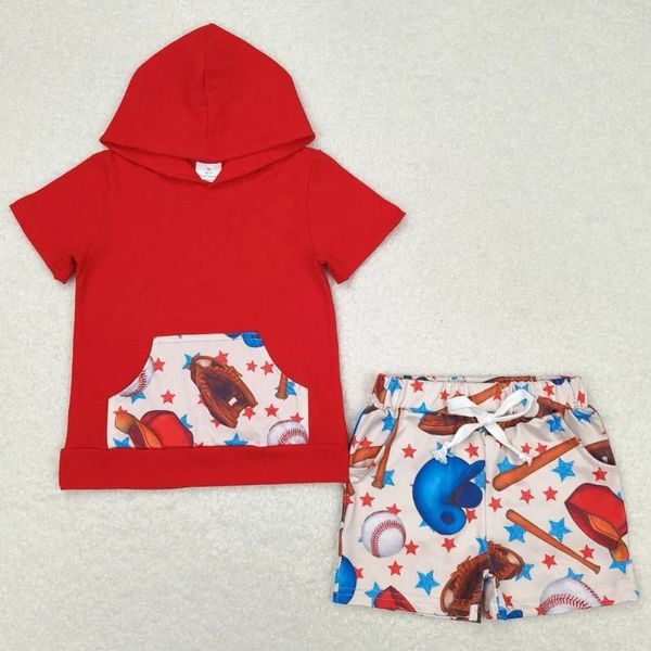 Roupas conjuntos de moda Moda menino Roupas vermelhas camisa com capuz Tops Baseball shorts boutique infantil garotas de irmãos roupas de meninas