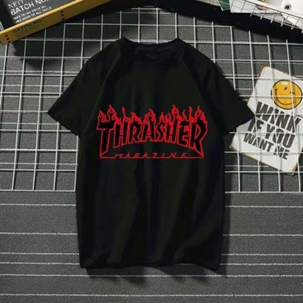 Thrasher T-Shirt Tasarımcı Tee Lüks Moda Erkek Tshirts Erkekler ve Kadınlar İçin Kısa Kollu Saf Pamuklu Yaz Markası Hip Hop Trendi