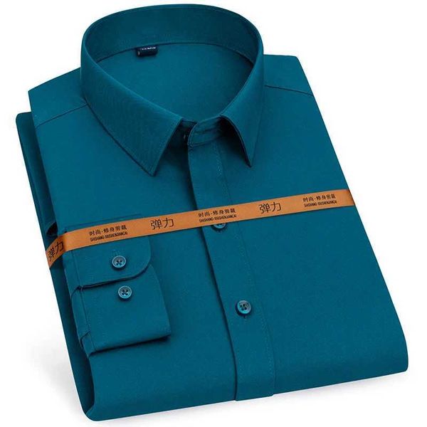 Camisas de vestido masculinas Mens Long Solid Solid Stretch Camise