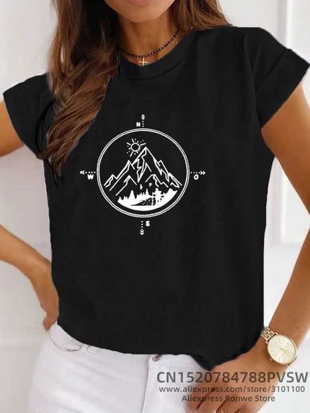 Camiseta feminina Caminhadas de aventura de montanha trepadeira de verão Funny Camping Travel T-shirt y2k tops tee tendy casual 90s roupas vintage d240507