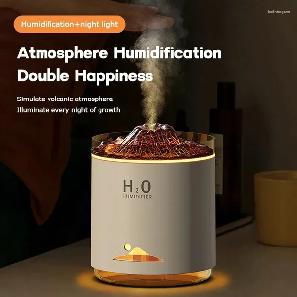 Lampade da tavolo da 350 ml Volcano profumo macchina a fiamma colorata Atmosfera notturna Night Light High-Capacity Spray Humidifier