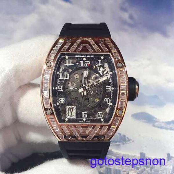 Gentlemen's RM Wrist Watch Series Rose Gold Back Set T Diamond RM010 Data Display totalmente Hollow Out