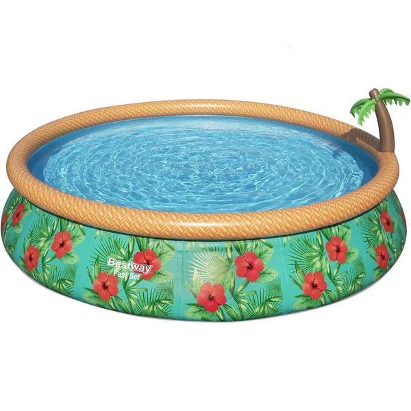 Banheira ao ar livre 15 x 33 piscina circular inflável ao ar livre equipado com aspersor de palmeira embutido e bomba de filtro 240506