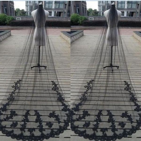Affascinante velo da sposa nero 2018 Nuovo stile Style One Lace Appliqued Tulle Soft Tolle Bridal Veil con Comb 312r