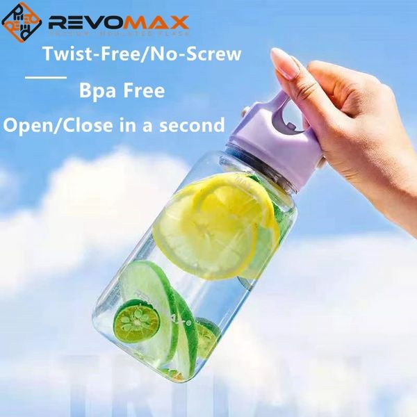 Revomax sem parafuso Twistfree Transparent Plástico Garrafas de água BPA BPA Tritan portátil Big Sports Sports Big Sports Viagem Copo 240506