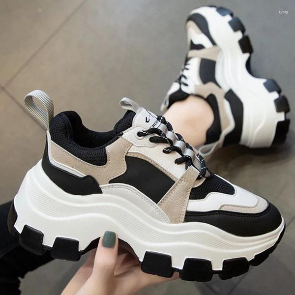 Fitness Shoes Women Women Chunky Sneakers Vulcanize Fashion 2024 Spring Feminino Black White Plataforma 7cm Costa Casual Shoe Light Woman