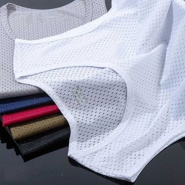 Canotte maschili da uomo giut di seta ghiacciata estiva giubbotto fitness ultra-sottile maglia a spalla singola tracolla da uomo trasparente camicia da uomo con fitness stretto fitness y240507