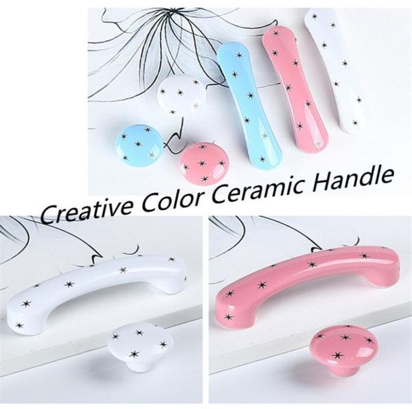 96mm Creative Fashion Cartoon Color Star Chindren Room Móveis Handle Red Azul Cerâmica Crea da coroa Cabinete de gaveta 384061232