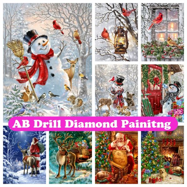 Stitch Christmas Snowman Tree 5D Fai da te Ab Diamond Painting Mosaic Landscape Art Croce Stitch Rhinestones Regali artigianali fatti a mano