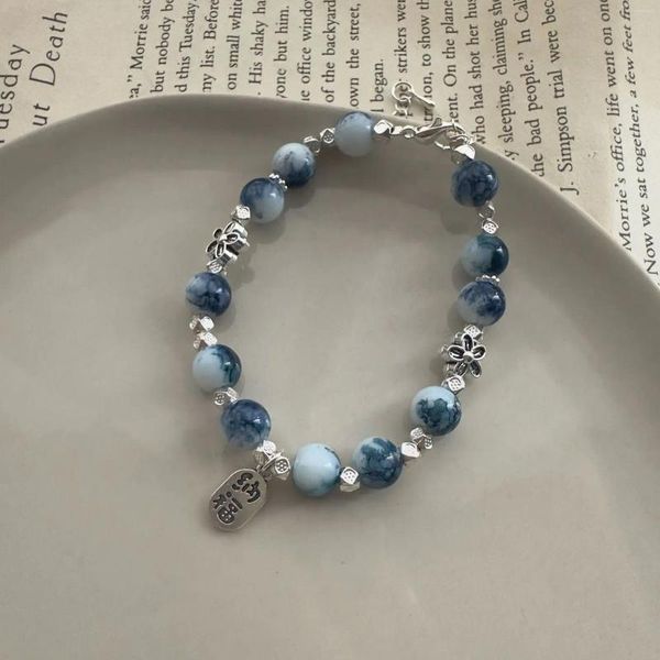 Filo blu blu in porcellana cinese in stile cinese farfalla bracciale ceramica tassel design classico braccialetti a catena giada